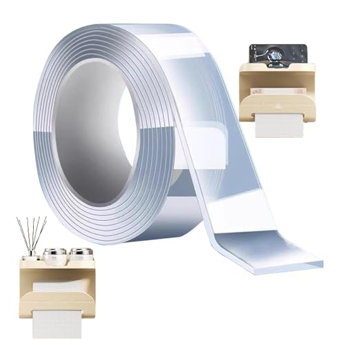 Nastro adesivo doppio resistente: rotolo trasparente, nastro di montaggio impermeabile rimovibile e tagliabile | Ideale per legno, pareti, piastrelle, ceramica, forte per artigianato e