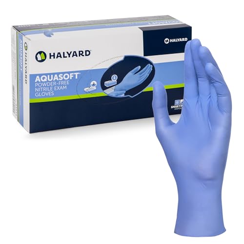 HALYARD AQUASOFT Nitrile Exam Gloves, Non-Sterile, Powder-Free, 3.1 mil, 9.5 Inches, Blue, Small, 43933 (Case of 3000)