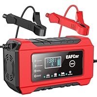 EAFCar 6A Autobatterie Ladegerät,12V Blei-Säure-Batterien Smart vollautomatische KFZ Batterieladegerät mit LCD-Bildschirm für Auto LKW Motorrad Rasenmäher Boot Marine Batterien