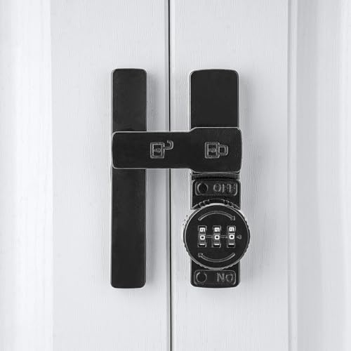 Image of INIRET 2 Packs Black 180 Degree Barn Door Lock,Mechanical Password Lock,Flip Latch with Combination,3 Digit Password Keyless,Protect Privacy,for Cabinets,Windows,Garden,Bathroom,and Sliding Door