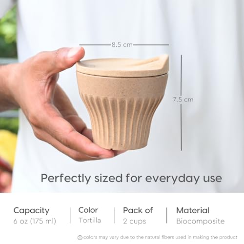 Image of Eha Earth Friendly Rafter Coffee Mug with Lid | Tea Cup Set | 175 ml | Made with Rice Husk | Microwave Safe Mugs for Gifting | 2 Unit | Tortilla