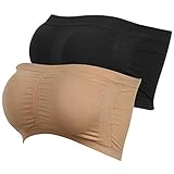 Molemsx Novelty Bras for Women, Stylish Comfort Bandeau with Removable Pads Sleeping Tube Top Bra for Big Girls Summer Wedding Strapless Seamless Wireless Sports Bra 2 Packs, Black Beige 2XL