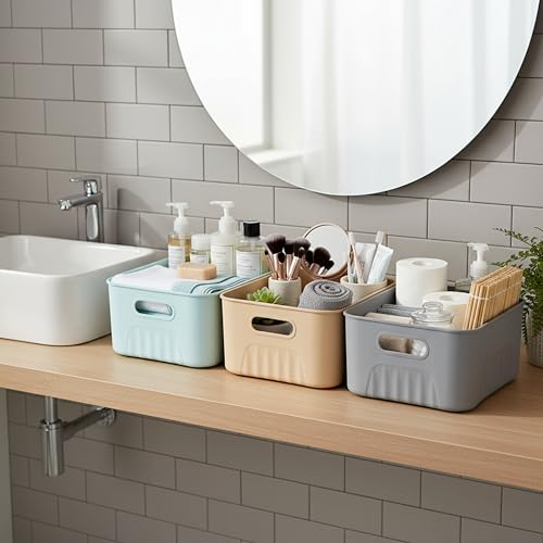 Image of Xmart India Plastic Storage Baskets wardrobe organizer Multipurpose storage and organisers for Kitchen, Clothes,Toys, Office - Durable & Stackable storage box and organiser for Home & Kitchen(3 Pcs)