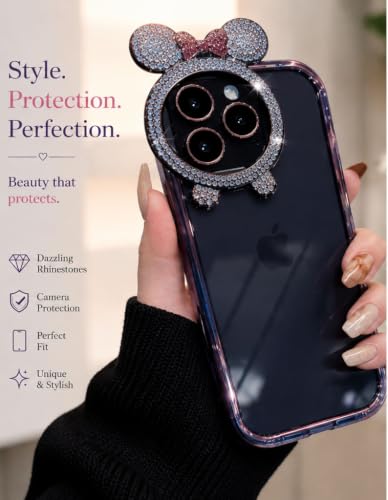 Image of mobistyle Designed for iPhone 14 pro Back Cover Luxury Rhinestone Camera Protection Shockproof Phone Case for Women with 360 Camera Guard, Protective Case for iPhone 14Pro(TPU | Purple)