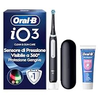 Oral-B iO 3 Spazzolino Elettrico, 1 Testina di Ricambio, Custodia, Nero - 1 Testine di Ricambio per...