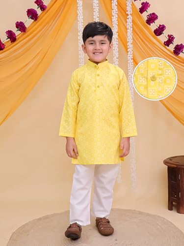 Image of AJ DEZINES Boys Cotton Full Sleeve Printed Kurta Pajama Set for Kids - Ethnic wear | Special Occasion & Traditional Outfit |Boys Kurta Pyjama Set - Regular Fit