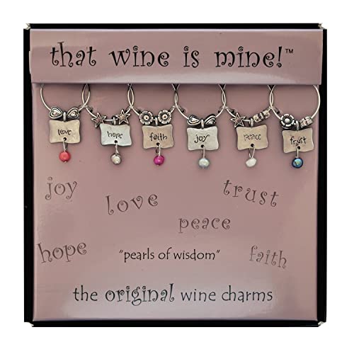 Wine Things Pearls of Wisdom Wine Charms, Zinc Alloy Wine Glass Tags for Stem Glasses, Drink Markers Identifiers for Parties, Tastings, and Entertaining, Multicolor, Set of 6