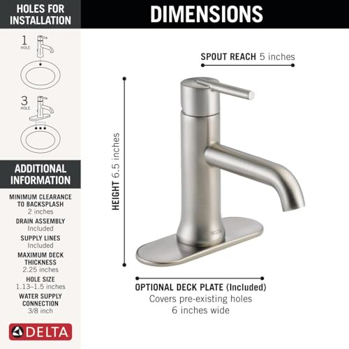 Image of Delta Trinsic Single-Handle Bathroom Faucet with Metal Drain Assembly, Stainless 559LF-SSMPU