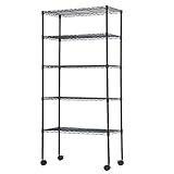 BestOffice | 5-Tier Wire Storage Shelves with Wheels | 14x30x60 | Black | Adjustable Racks | Heavy-Duty Metal Shelf, Holds Upto 220 lbs | No-Tool Assembly | Ideal for Home & Garage Shelving
