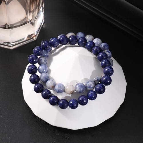 Jardme Healing Stone Bracelets for Women, 8mm Beaded Bracelets Anxiety Lapis Lazuli Bracelet Stretch Trend Yoga Bracelet, Birthday Gifts for Women4