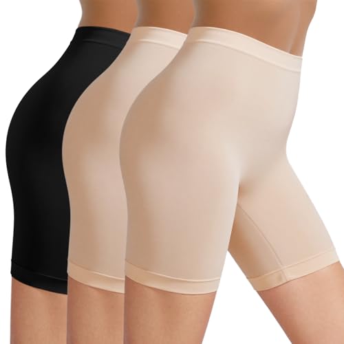 Image of TIICHOO Shorts for Under Dresses Women High Waisted Anti Chafing Seamless Dress Shorts for Women 3 Pack