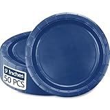 50Pcs Navy Blue Paper Plates - 9” Blue Round Dinner Plates for Valentines,Tea Party, Baby Shower, Birthday, Wedding, Graduation Party Decorations