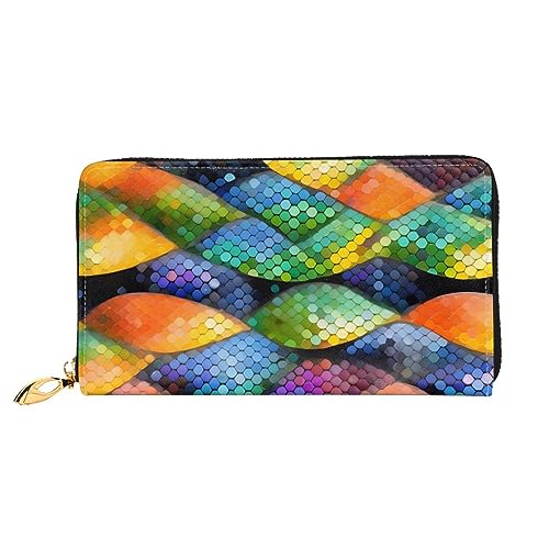 Portefeuille écailles de poisson arc-en-ciel grand format zippé original pour femme