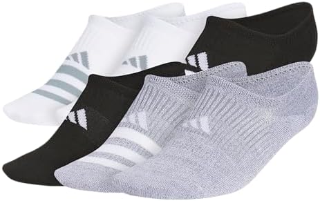 adidas Women's Superlite Super No Show Invisible Socks (6 Pairs) Lightweight & Breathable, White/Black/Grey/3, Medium