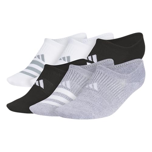 adidas Women's Superlite Super No Show Invisible Socks (6 Pairs) Lightweight & Breathable, White/Black/Grey/3, M