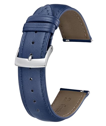 BINLUN Correas de Reloj de Cuero de Liberación Rápida 12mm 14mm 16mm 18mm 19mm 20mm 21mm 22mm Multicolor Correa de Reloj de Piel de Repuesto para Hombres y Mujeres para Reloj(Azul,20mm)