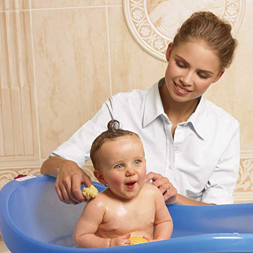 Image of Okbaby Laguna Wide and Spacious Baby Large Bath Tub with Water Drain Plug 0-12 Months Anti Slip Built-in Digital Thermometer and Safe Water Level Non Slip Base Baby Bathing Essential, Green