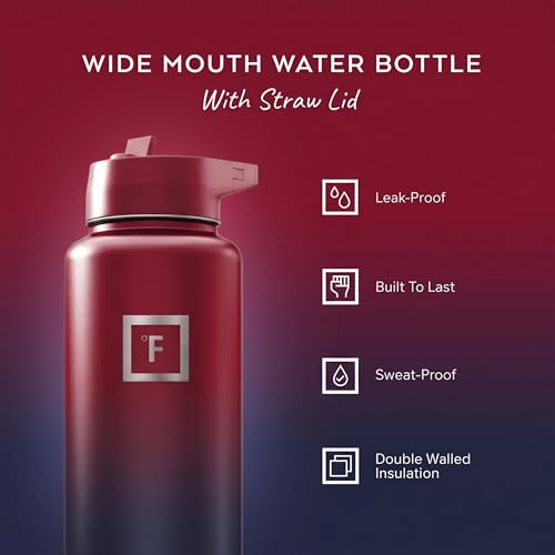 Image of IRON FLASK 40 oz Wide Mouth Water Bottle with Straw | Insulated Stainless Steel Sports Water Bottle with Leakproof Straw Lid - BPA Free, Cold 24 Hrs, Sweat Free (Dark Rainbow)