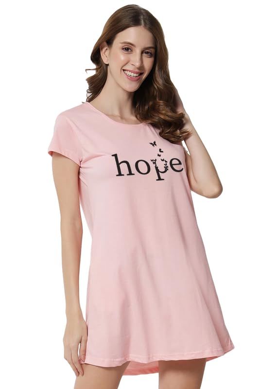 Image of Fflirtygo Women's Cotton Nighty | Printed Knee Length Night Gown |Relaxed Fit Nightwear |Short Nightdress| Long T-Shirt | Sleepwear & Casual Wear Nighty (Pack of 2)