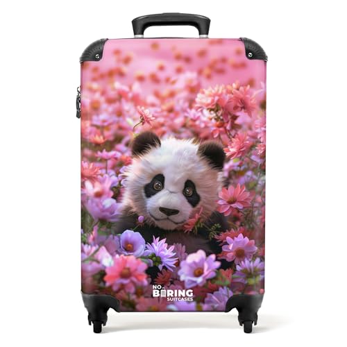 NoBoringSuitcases.com® Mala para crianças, malas de cabine, Suitcase, Trolley com rodas, para meninas e meninos, Carry on Luggage, bagagem de mão ou mala média, 21 Panda jovem, flores - rosa, Bagagem