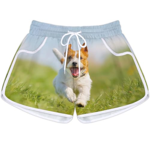 Happy Corgi Dog Damen-Shorts mit Taschen, süße Hundesporthose, bequeme Strand-Shorts, Fitnessstudio, Yoga, Laufen, lässig, Sweat-Shorts, farbig, S
