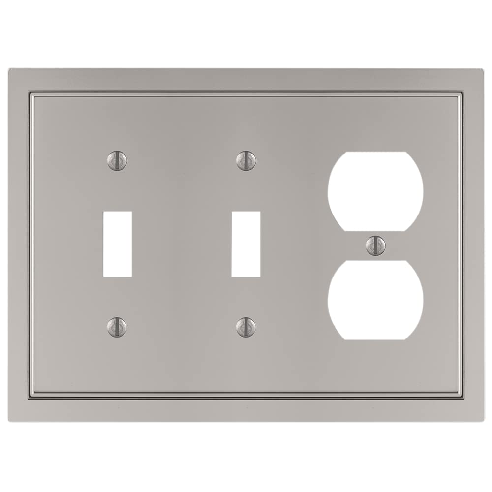 Cache prise duplex et double interrupteur bascule metal satine