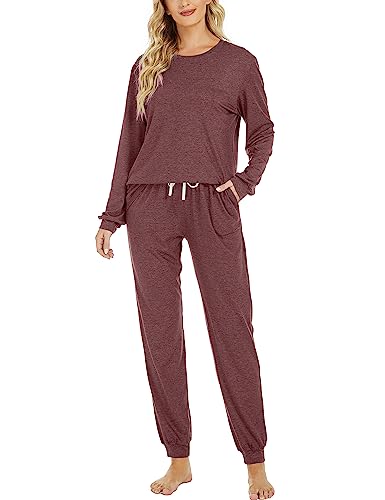 Image of LOCUBE Women's Pajama Set Soft Comfy 2-Piece Long Sleeve Lounge Sleepwear with Drawstring Pants and Pockets