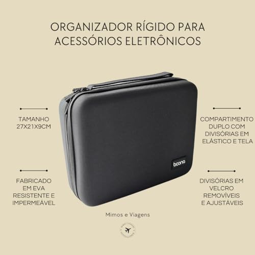 Estojo Bolsa Organizador Para Cabos e Acessórios Eletrônicos Modelo Rígido (Preto)