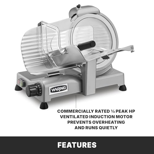 Image of Waring Electric Food Slicer with 10 in Blade | 10 in Blade, 3 /4 Horsepower Motor, Cast Aluminum Base, for Professional Kitchens & Delis