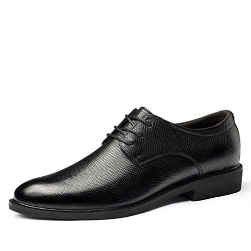 Dress Oxford Shoes for Men Lace Up Height Increasing Elevator Leather Derby Shoes 2.3 Inches Taller Slip Resistant Rubber Sole Low Top Block Heel(Black Embossing,10 M US)2