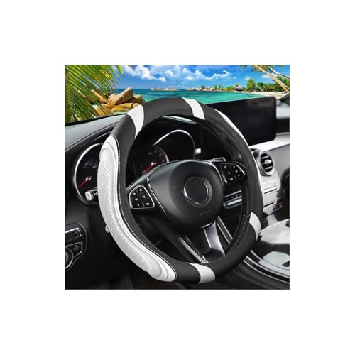 Image of Osilly 15 Inch Car Leather Steering Wheel Cover, Automotive Accessories Elastic Breathable Anti-Slip Soft Wheel Protector Fits Men and Women, Suitable for SUVs, Trucks, Vehicles and RVs (White)