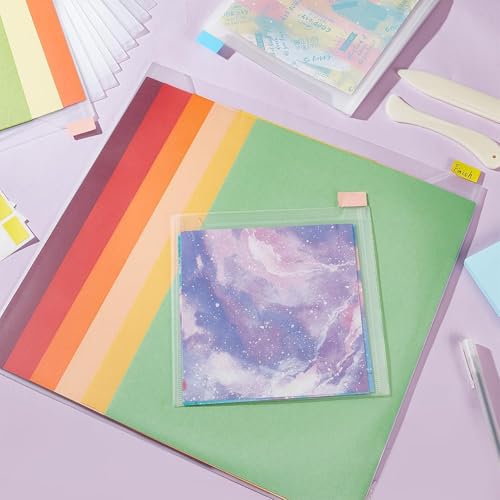 Image of AHANDMAKER 20 PCS Scrapbook Paper Storage 2 Sizes Clear Storage Bag with 60pcs Index Tabs and Bone Folder Paper Creaser for Holding 12x12inch, 6x6inch Scrapbook Photos and Paper File