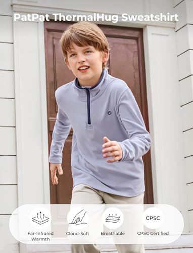 PATPAT Kids Heat-Retaining Sweatshirt, Cloud-Soft Smart-Thermal Quarter-Zip Sweater, Mock Neck Pullover with Thumb-hole Cuffs2