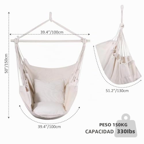 Silla hamaca de algodón beige con dos cojines Goutime para terraza 3