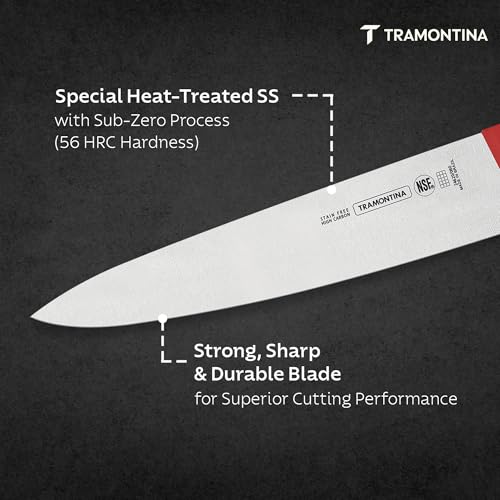Image of TRAMONTINA Professional Meat /Chef Knife 15 cm | Stainless Steel Sub-Zero Treated Blade | Antimicrobial Red Polypropylene Handle | Heavy-Duty Butcher & Meat Processing Knife