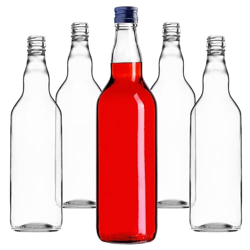 KADAX Botellas de cristal para rellenar, 700 ml, 5 unidades, botellas de licor vacías con tapón de rosca, botellas de zumo, botellas para licor, botellas de licor (azul)