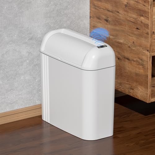 Image of Smart Trash Can with Lid, 3.5 Gallon Infrared / Vibration Sensing Electric Garbage Can, Waterproof Automatic Trash Bin, Inteligent Induction Wastebasket for Bathroom, Bedroom, Powder Room, Living Room
