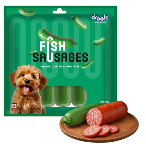 Image of Drools Adult & Puppy Sausage for Dog, 450g | Real Fish Flavour | High Protein | Treat & Food Topper | Grain Free | Best for Training & Bonding | No Preservatives
