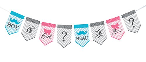 Lillian Rose Baby Gender Reveal Bunting Banner, Pink/Blue/Grey, 45