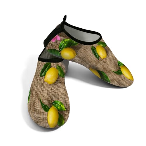 Zapatos acuáticos unisex con diseño de limón sobre lino, ideales para surf y piscina