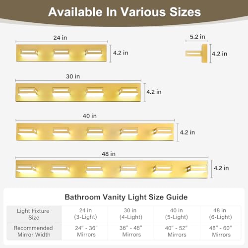 Image of LED Modern Bathroom Light Fixtures, 6-Light 48-Inch Gold Vanity Lights for Bathroom Lighting Fixtures Over Mirror, 6000K Cool White 350 Rotatable Wall Lamp