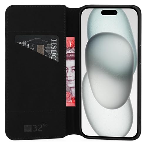 32nd Classic Series 2.0, Real Leather Book Wallet Flip Case Cover For Apple iPhone 15 (6.1"), With RFID Blocking Card Slot - Image 2