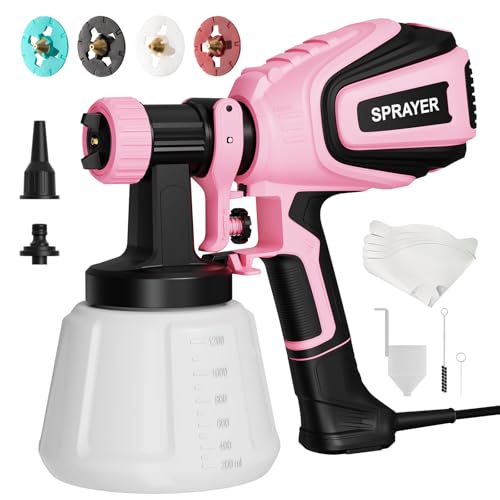 Paint Sprayer, 700W HVLP Paint Spray Gun with Cleaning & Blowing Joints, 4 Nozzles and 3 Patterns,...