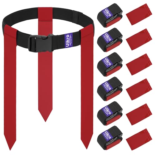 Uikro 7 Player Flag Football Belts, 21 Red Flags for Flag Football, Flag football Set for Kids Youth Adults Training Sports