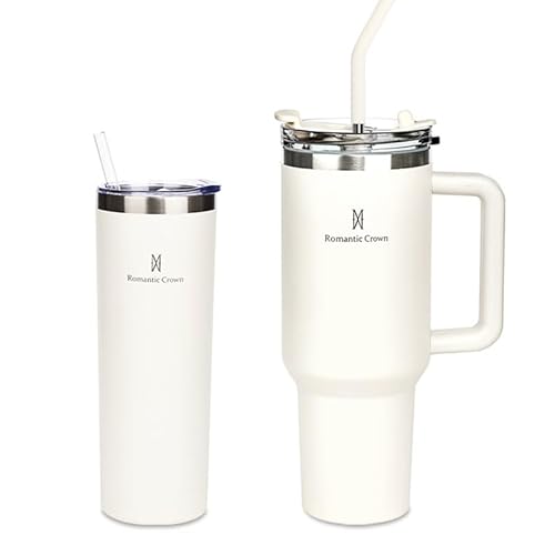 Romantic Crown Copo Térmico com Canudo Tampa e Alça 1,18L, Copos Garrafas Termico para viagem vácuo