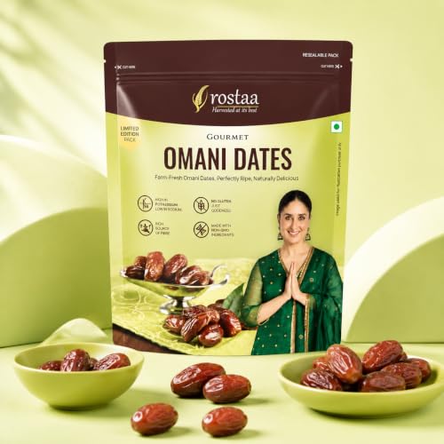 Image of Rostaa Gourmet Omani Dates /Khajur, 680g | Premium Quality Date, Rich in Fibre, Naturally Sweet, Healthy Snack, Low Fat & 100% Natural (680 GM (Pack of 2), Omni Dates)