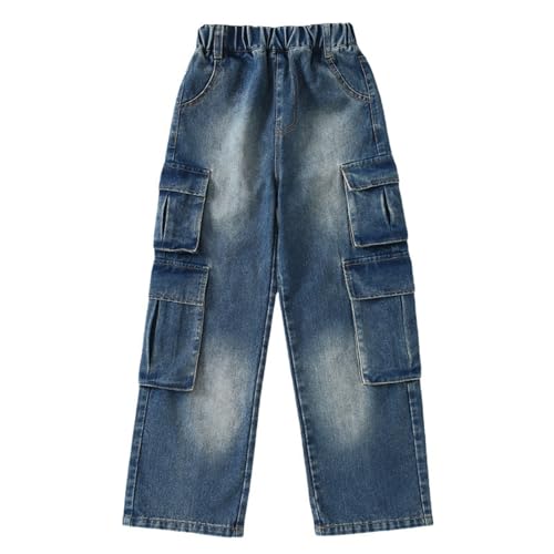 Teen Girls Cargo Jeans Straight Leg Baggy 𝗩intage Denim Pants Streetwear Casual Trousers with Multi-Pocket
