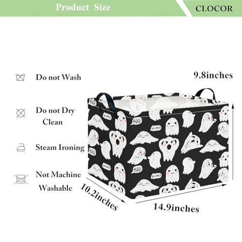 Image of CLOCOR Rectangular Storage Basket Empty,Gift Basket,Waterproof Storage Bin with Handles,Room Decor(Black Ghost Halloween)