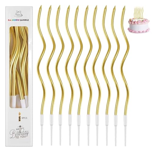 24 Pcs Long Spiral Birthday Cake Candles with Holders 15cm Metallic Gold Tall Candles for Cake Decoration Reusable Party Cupcake Candles for Birthday Wedding Baby Shower Anniversary (Gold)
