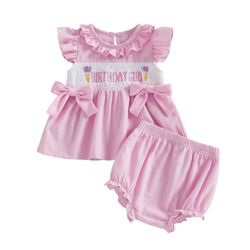 Saliuentm 2nd Birthday Outfit Girl Toddler Letters Embroidery Ruffle Sleeveless Tank Tops Elastic Waist Shorts 3rd Birthday Girl Outfit (C-Pink 2-3T)